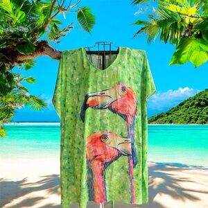 Leoma Lovegrove Flamingo Beach Cover Up Tunic XL Limited Edition Art To Wear